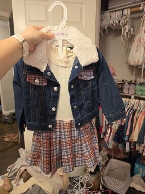 Nanette Baby Navy Denim Jacket with White Sherpa Collar